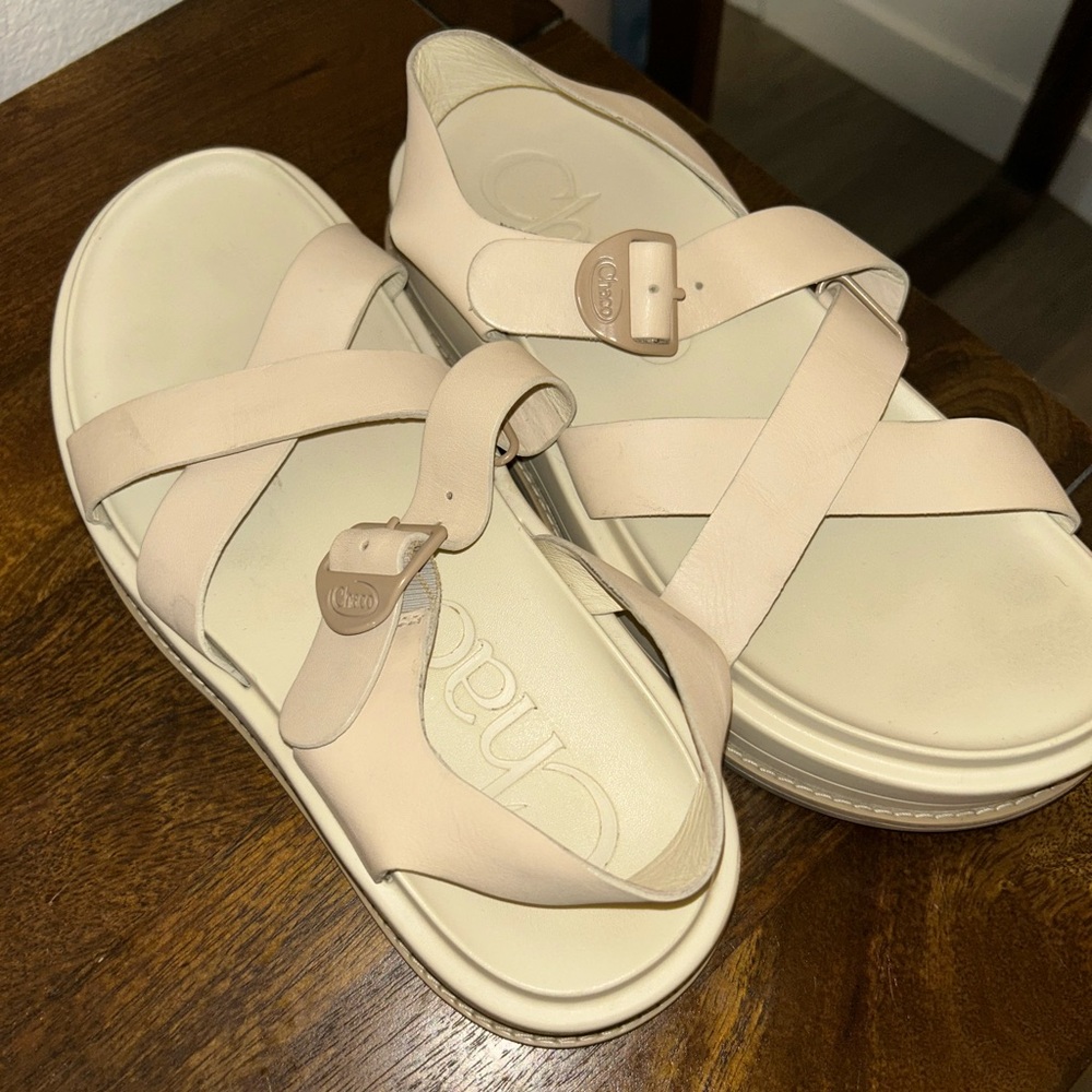 Chaco Townes Mid Form Angora Platform Sandals US Size 8 Beige Leather Upper